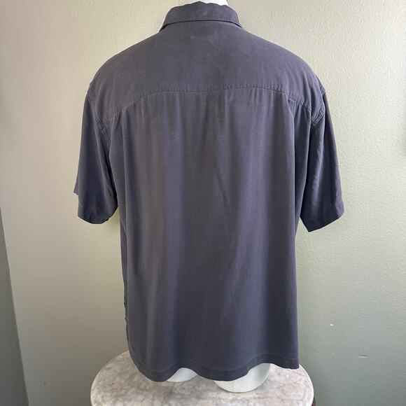 Island Shores Washable Silk Men XXL Cuban Shirt Grey Black Ivory Short sleeve - Picture 12 of 14